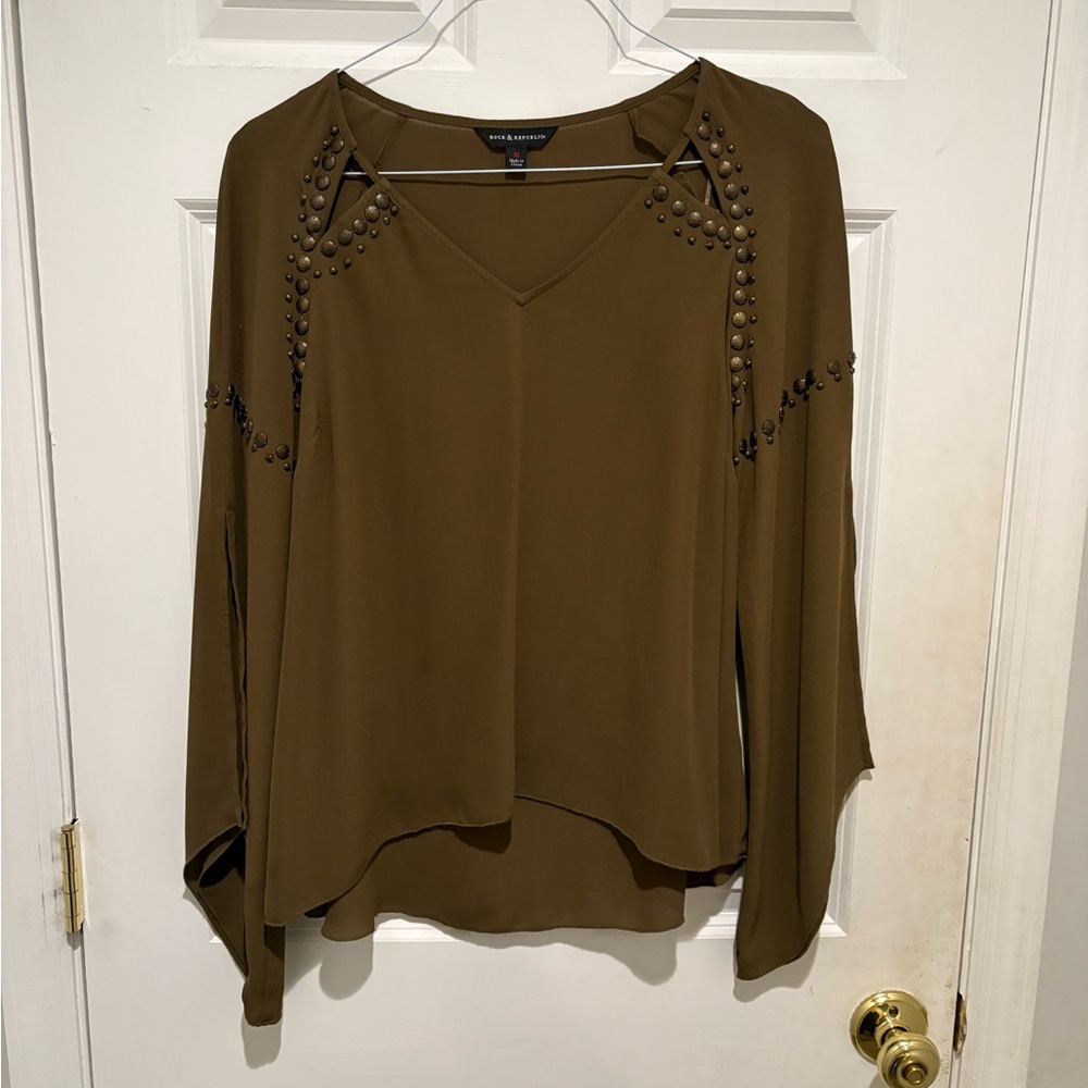 Rock & Republic Green Studded Blouse